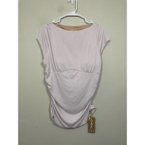 NWT OGL Modal Blend Ruched Cap Sleeve Boat Neck Top Pale Lavender Essential 2XL